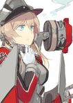  anchor_hair_ornament aqua_eyes bad_id bad_pixiv_id black_ribbon blonde_hair gloves hair_ornament hair_ribbon hat iron_cross kantai_collection long_hair long_sleeves looking_up machinery military military_uniform peaked_cap prinz_eugen_(kantai_collection) ribbon simple_background sketch solo tai0201 turret twintails uniform white_background white_gloves 