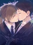  2boys child eyes_closed kiss male male_focus multiple_boys necktie original ponytail tmku yaoi 