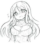  bad_id bad_pixiv_id blush breasts cleavage cleavage_cutout flying_sweatdrops kantai_collection large_breasts lineart long_hair lowres meme_attire monochrome motion_lines open-chest_sweater ribbed_sweater shinkaisei-kan shortland simple_background solo sweater ta-class_battleship turtleneck white_background 