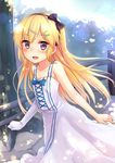  amamoto_louis bare_shoulders blonde_hair blush bow dress elbow_gloves gloves hair_bow hair_ornament hairband ks long_hair looking_at_viewer naka_no_hito_nado_inai! open_mouth smile solo sundress white_dress 