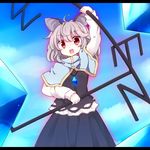  animal_ears arm_up bad_id bad_pixiv_id capelet dowsing_rod fuuen_(akagaminanoka) gem grey_hair jewelry long_sleeves mouse_ears mouse_tail nazrin necklace open_mouth pendant red_eyes shirt skirt skirt_set solo tail touhou vest 