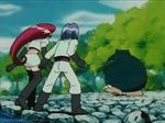  1boy 1girl 90s animated animated_gif kojirou_(pokemon) lowres meowth musashi_(pokemon) pokemon pokemon_(anime) snorlax team_rocket 