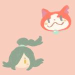  :3 black_eyes blush_stickers cat face flat_color green_hair hair_over_one_eye hokori_(kingcat) jibanyan lowres monster_boy notched_ear orochi_(youkai_watch) simple_background yellow_eyes youkai youkai_watch |_| 