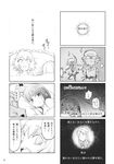  4girls 4koma after_sex braid chasing comic crying fangs greyscale hat hickey hiding highres hong_meiling izayoi_sakuya knife minato_hitori monochrome multiple_girls on_bed patchouli_knowledge remilia_scarlet touhou translated twin_braids 