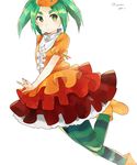  absurdres dress eyebrows green_eyes green_hair hat highres monogatari_(series) nisemonogatari ononoki_yotsugi pantyhose short_hair striped striped_legwear tsukimonogatari twintails yuuani 