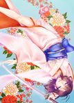 blue_eyes brown_hair flower highres japanese_clothes kara_no_kyoukai katana kikuyoshi_(tracco) kimono obi ryougi_shiki sash short_hair solo sword weapon 
