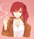  aozaki_touko bad_id bad_pixiv_id cigarette jacket kara_no_kyoukai long_hair nail_polish otowaya ponytail red_eyes red_hair solo 