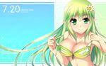 2014 bikini breasts calendar_(medium) cleavage elsword green_eyes green_hair highres july large_breasts long_hair pointy_ears rena_(elsword) solo swimsuit tsukimi_kirara 