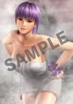  1girl 3d ayane_(doa) breasts dead_or_alive dead_or_alive_5 large_breasts official_art purple_hair red_eyes smile solo tecmo towel 