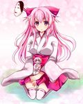  alternate_costume animal_costume bow expressionless hair_bow hair_ribbon hata_no_kokoro japanese_clothes kimono kimono_skirt long_hair minigirl multiple_girls pink_eyes pink_hair purple_eyes purple_hair ribbon seiza sheep_costume short_hair sitting sitting_on_lap sitting_on_person sukuna_shinmyoumaru thighhighs touhou white_legwear yuzuyunagi 