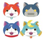  bushinyan cape cat face fangs flat_color fuyunyan helmet jibanyan looking_at_viewer no_humans notched_ear open_mouth red_cape robonyan samurai sarama scar simple_background white_background yellow_eyes youkai youkai_watch youkai_watch_2 