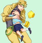  black_hair blonde_hair child dio_brando father_and_son giorno_giovanna haruno_shiobana headband heart hug jacket jojo_no_kimyou_na_bouken magatsumagic multiple_boys yellow_eyes yellow_jacket 