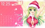  2014 breasts calendar_(medium) christmas cleavage december elsword green_eyes green_hair hat highres large_breasts long_hair pointy_ears rena_(elsword) santa_hat solo tsukimi_kirara 