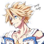  blonde_hair blue_eyes cross cross_necklace eyepatch grin guilty_gear guilty_gear_xrd jewelry kuro_goma_(kakkou11) male_focus necklace simple_background sin_kiske smile solo upper_body white_background 