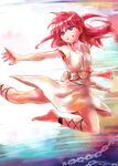  ankle_lace-up barefoot chain cross-laced_footwear dress fighting_stance kazunoko_(kazunoko329) kicking long_hair magi_the_labyrinth_of_magic morgiana one_side_up red_hair solo white_dress 