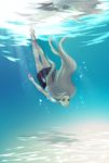  bare_legs barefoot blonde_hair bubble freediving green_eyes highres kawamoto_sugano long_hair ocean original school_uniform solo swimming underwater zanshomimai 