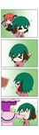  &gt;_&lt; 3girls 4koma =_= absurdres animal_ears capelet chibi closed_eyes comic demon_girl demon_wings finger_in_another's_mouth flying_sweatdrops gradient gradient_background green_hair hat head_wings highres kasodani_kyouko koakuma long_hair minigirl mob_cap multiple_girls patchouli_knowledge pointing purple_hair rakugaki-biyori red_hair rubbing_eyes shirt short_hair silent_comic skirt skirt_set stretch surprised touhou vest waking_up watery_eyes wings yawning 