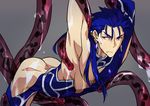  blue_hair fang fate/stay_night fate_(series) kon_manatsu lancer long_hair male_focus ponytail red_eyes single_bare_shoulder slime solo tentacles torn_clothes 