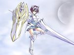  blue_eyes breasts lance large_breasts looking_at_viewer original polearm purple_hair r.stars shield short_hair solo valkyrie weapon 
