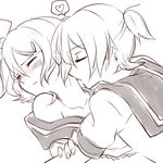  1girl blush brother_and_sister closed_eyes hazuki_natsu heart incest kagamine_len kagamine_rin monochrome short_hair siblings simple_background spoken_heart twincest twins vocaloid white_background 