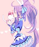  7melon arm_warmers bad_id bad_pixiv_id blue_choker blue_skirt blush cat choker closed_eyes cure_beat earrings forehead_kiss frills hair_ornament heart hummy_(suite_precure) jewelry kiss kurokawa_eren long_hair magical_girl precure purple_hair ribbon seiren_(suite_precure) side_ponytail skirt smile solo suite_precure very_long_hair 