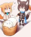  animal_ears bad_id bad_twitter_id black_hair blonde_hair chibi closed_eyes fox_ears fox_tail highres ichibi_(sukemyon) multiple_girls nanashi_(ganesagi) original red_eyes short_hair sukemyon tail thighhighs 