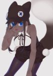  1girl :p black_legwear blue_eyes dark_skin e_draw_paint female hat leaning_forward original shorts solo tail tongue tongue_out wasabi_iii 