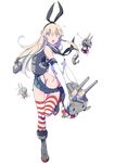  1girl blonde_hair blue_eyes highres kantai_collection koyama_shigeto long_hair shimakaze_(kantai_collection) simple_background skirt solo thighhighs 