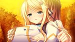  1boy 1girl blonde_hair blue_eyes blush breast_grab breasts brown_hair crossdressing flower game_cg grabbing hair_flower hair_ornament kimishima_ao large_breasts long_hair mitsu_king open_mouth otome_ga_kanaderu_koi_no_aria rose trap tsukahara_izumi 