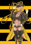  100_(123_6000) 1girl blonde_hair breasts cleavage dark_skin extra_arms female gloves grin groin insect_girl insect_wings midriff monster_girl navel original pointy_ears sharp_teeth short_shorts shorts smile solo teeth thighhighs unbuttoned wings 