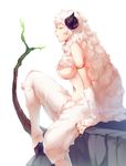  breasts chinese_zodiac closed_eyes hooves horns large_breasts long_hair original sheep_girl sheep_horns solo tsuki_tokage underboob very_long_hair white_hair year_of_the_goat 