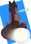  1girl animal_ears blue_eyes character_name dark_skin e_draw_paint female from_behind long_hair looking_back original sitting solo tail wasabi_iii 