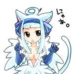  angel_(fairy_tail) breasts cat_ears cleavage elbow_gloves fairy_tail feathers gloves hairband tail translation_request white_hair 