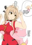  1girl 2boys amagi_brilliant_park antenna_hair bow breast_grab grabbing grabbing_from_behind hair_bow hard_translated macaron_(amaburi) maimai251 multiple_boys ponytail sento_isuzu sento_isuzu_(cosplay) tiramii translated 