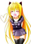  animal_ears black_legwear blonde_hair blush closed_eyes heart highres konjiki_no_yami long_hair ribbon solo thighhighs to_love-ru vahn_yourdoom very_long_hair 