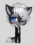  canine chibi fluffy fluffy_tail invalid_tag looking_at_viewer male mammal nightdancer_(character) plushing pose shy wolf zombie-artist 