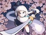  commentary_request dual_wielding highres holding katana konpaku_youmu nappooz solo sword touhou weapon white_hair 