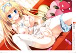  absurdres apron blonde_hair blue_eyes blue_panties bow breasts couch drooling dutch_angle egg_vibrator hair_bow highres huge_filesize inuzumi_masaki large_breasts long_hair looking_at_viewer masturbation naked_apron nipple_tweak nipples no_bra on_couch panties panties_around_one_leg pillow self_fondle single_thighhigh solo spread_legs thighhighs underwear vibrator white_legwear 