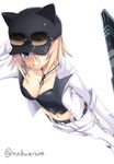  bad_id bad_nicoseiga_id black_hat blonde_hair blue_eyes breasts character_request cleavage eyewear_on_head from_above gloves hat highres jacket kurebayashi_noe looking_at_viewer medium_breasts midriff navel original pants parted_lips perspective phantasy_star phantasy_star_online_2 phantasy_star_portable_2 short_hair smirk solo ursula_repca_(pso2) white_gloves white_jacket white_pants 