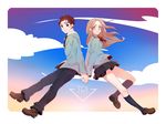  1girl brown_hair bubux digimon digimon_adventure_tri. holding_hands izumi_koushirou long_hair necktie school_uniform short_hair tachikawa_mimi tsukishima_general_high_school_uniform 