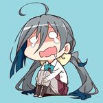  ahoge akitetsu bad_id bad_twitter_id chibi commentary_request grey_hair grey_legwear kantai_collection kiyoshimo_(kantai_collection) knees_up legs_together long_hair looking_at_viewer o_o open_mouth pantyhose sitting solo tears twintails very_long_hair 