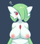  1girl ? blush breasts gardevoir green_hair huge_breasts inverted_nipples jcdr nougat_(jcdr) pokemon red_eyes solo 