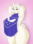  big_breasts boss_monster breasts brown_eyes caprine clothed clothing cute_fangs female fur goat long_ears mammal mature_female nipple_bulge overweight overweight_female partially_clothed pussy slightly_chubby solo thick_thighs toriel undertale video_games white_fur wide_hips wiizus 