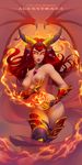  boots breasts carmen_torres detached_collar dragon_girl fire gauntlets highres horns lips long_hair nipples nude pubic_hair pussy red_hair solo thigh_boots thighhighs uncensored warcraft wings yellow_eyes 