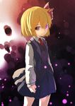  blonde_hair darkness hair_ribbon hashiro necktie red_eyes ribbon rumia short_hair skirt solo touhou vest 