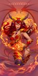  bikini boots carmen_torres detached_collar dragon_girl fire gauntlets highres horns lips long_hair red_hair see-through solo swimsuit thigh_boots thighhighs warcraft wings yellow_eyes 