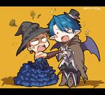  1girl blue_hair brown_hair chibi crossdressing dress eriku_(aoi_tori) gekkan_shoujo_nozaki-kun hat hori_masayuki kashima_yuu pointy_ears rags top_hat wings witch_hat 