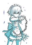  braid character_doll hashiro izayoi_sakuya knife maid maid_headdress monochrome remilia_scarlet ribbon short_hair solo stopwatch touhou twin_braids watch 