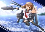  black_legwear brown_eyes brown_hair fujishima_shinnosuke ikazuchi_(kantai_collection) kantai_collection looking_at_viewer open_mouth school_uniform serafuku short_hair solo thighhighs zettai_ryouiki 