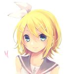  blonde_hair blue_eyes bow hair_ornament hairclip heart kagamine_rin kuroi_(liar-player) looking_at_viewer short_hair simple_background smile solo treble_clef vocaloid white white_background 